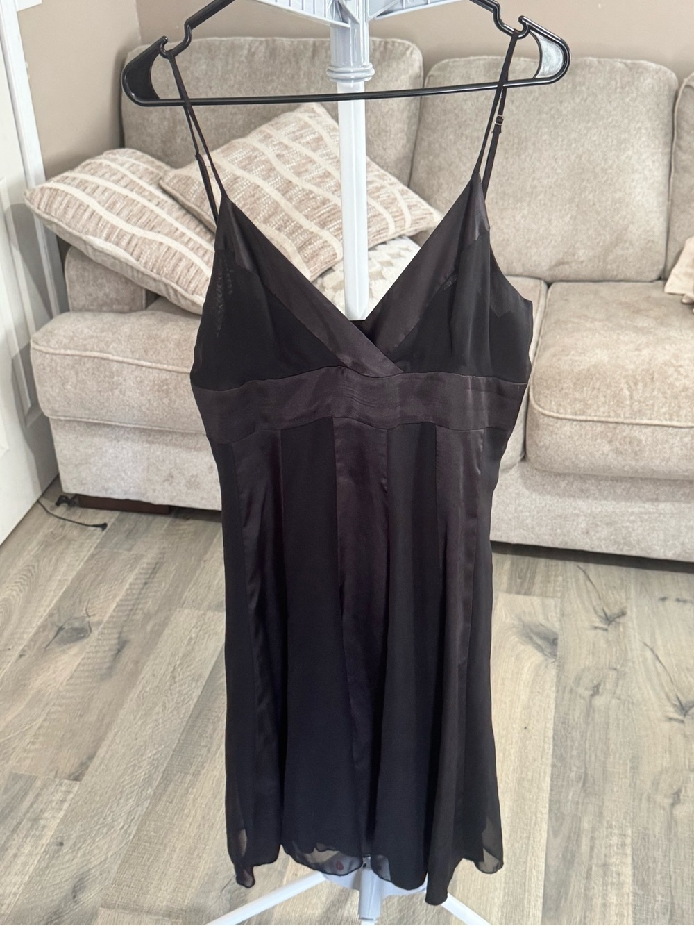 Sleek Black Satin-Trim Slip Dress with V-Neck